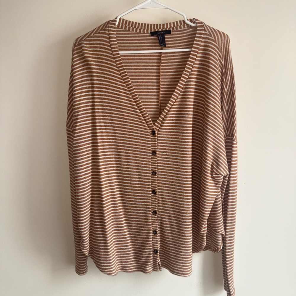 Forever 21 Brown Striped Button-Up Cardigan